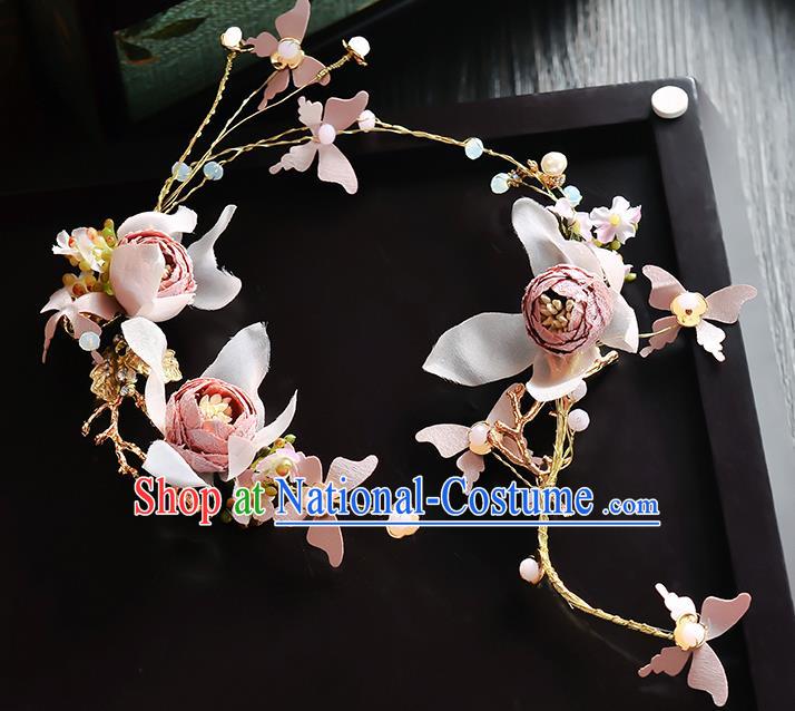 Top Grade Handmade Chinese Classical Hair Accessories Princess Wedding Baroque Pink Flowers Garland Hair Clasp Headband Bride Headband for Women