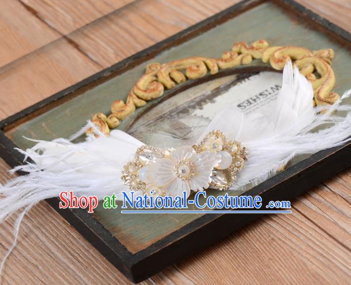 Top Grade Handmade Chinese Classical Hair Accessories Princess Wedding Baroque White Feather Hair Claw Bride Headband for Women