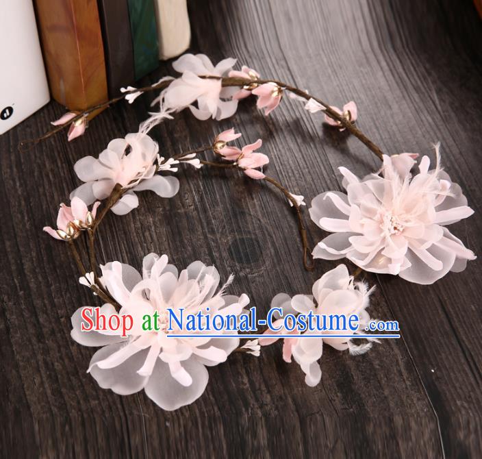 Top Grade Handmade Chinese Classical Hair Accessories Princess Wedding Baroque Headwear Pink Feather Flowers Hair Clasp Bride Headband for Women