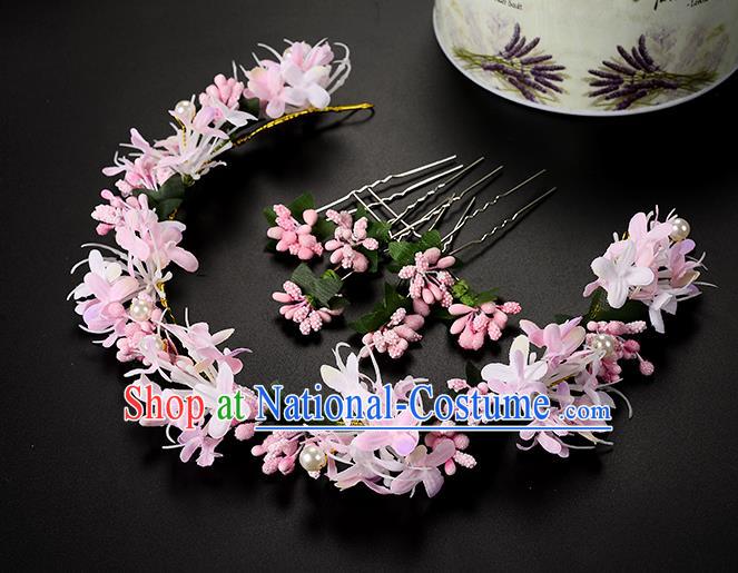 Top Grade Handmade Chinese Classical Hair Accessories Princess Wedding Baroque Headwear Pink Flowers Hair Clasp Bride Headband for Women