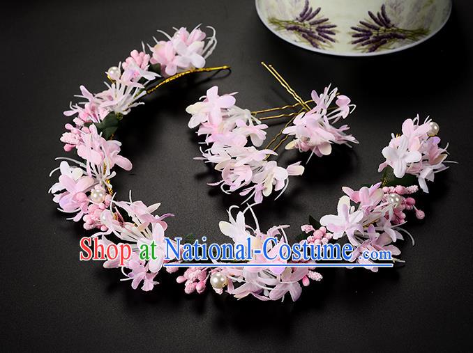 Top Grade Handmade Chinese Classical Hair Accessories Princess Wedding Baroque Headwear Pink Pearl Flowers Hair Clasp Bride Headband for Women