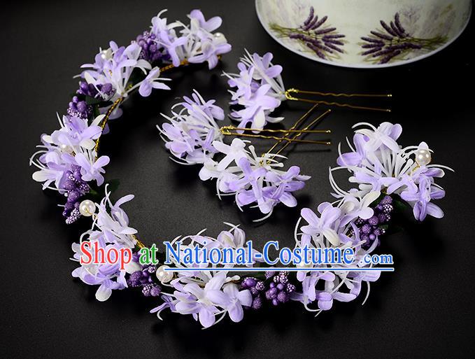 Top Grade Handmade Chinese Classical Hair Accessories Princess Wedding Baroque Headwear Purple Flowers Hairpins Hair Clasp Bride Headband for Women