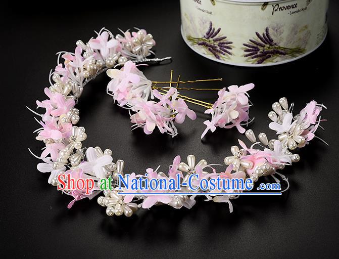 Top Grade Handmade Chinese Classical Hair Accessories Princess Wedding Baroque Headwear Pink Flowers Pearls Hairpins Hair Clasp Bride Headband for Women