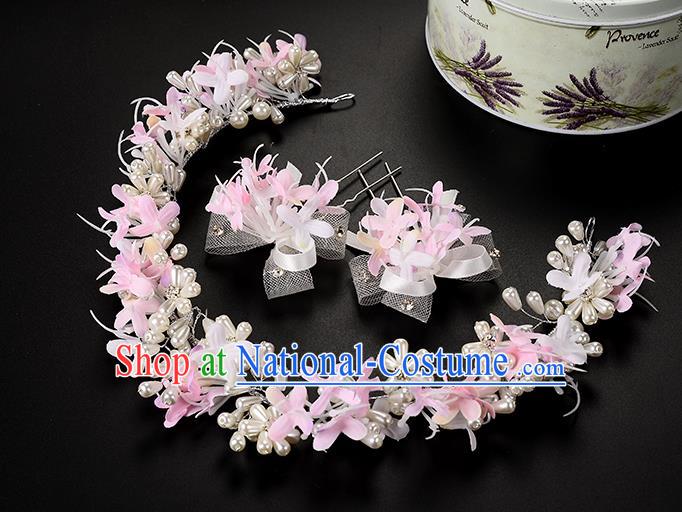 Top Grade Handmade Chinese Classical Hair Accessories Princess Wedding Baroque Headwear Pink Lace Flowers Pearls Hairpins Hair Clasp Bride Headband for Women