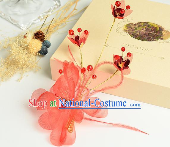 Top Grade Handmade Chinese Classical Hair Accessories Princess Wedding Baroque Headwear Red Silk Flowers Hair Claw Bride Headband for Women