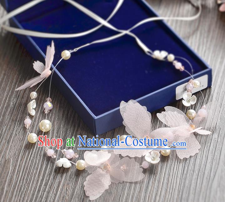 Top Grade Handmade Chinese Classical Hair Accessories Princess Wedding Baroque Headwear Pink Flowers Hair Clasp Bride Pearls Headband for Women