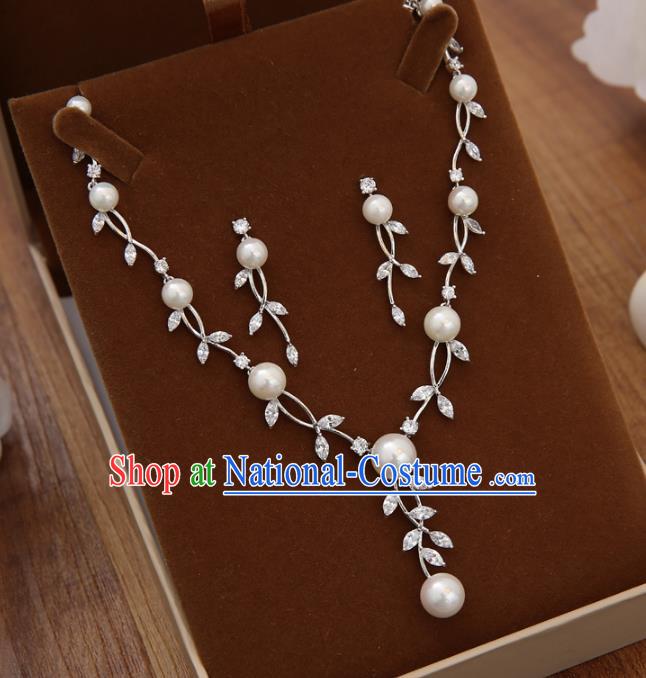 Top Grade Handmade Chinese Classical Jewelry Accessories Wedding Crystal Pearls Necklace and Earrings Bride Hanfu Headgear for Women