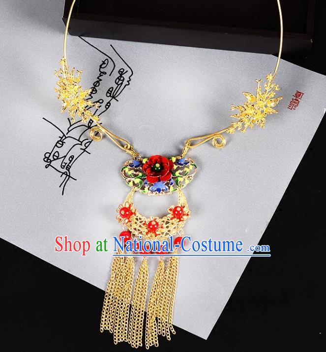 Top Grade Handmade Chinese Classical Jewelry Accessories Wedding Xiuhe Suit Tassel Necklace Bride Hanfu Necklet Headgear for Women