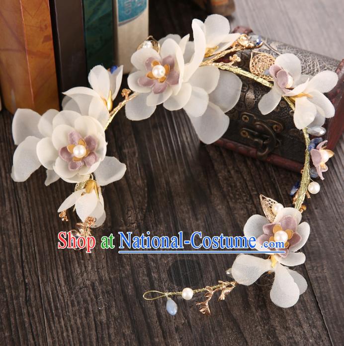 Top Grade Handmade Chinese Classical Hair Accessories Princess Wedding Baroque Headwear Beige Flowers Headband Hair Clasp for Women