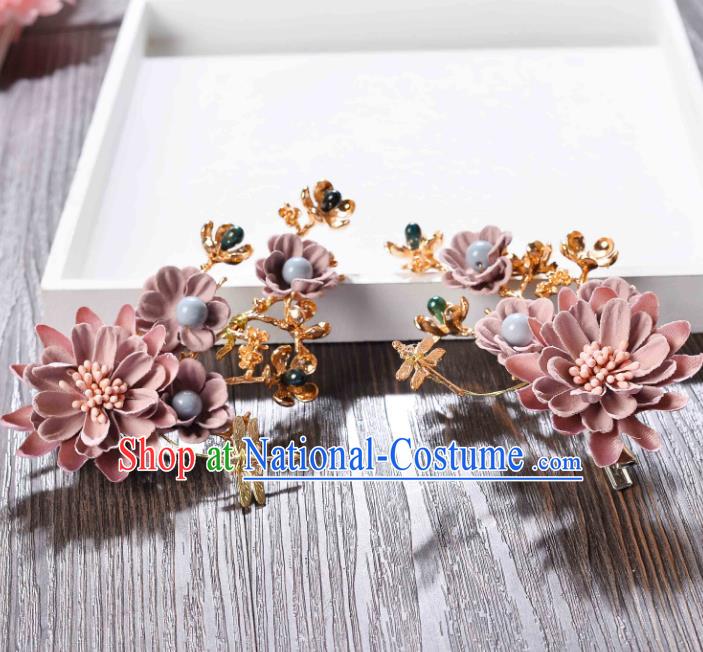 Top Grade Handmade Chinese Classical Hair Accessories Princess Wedding Baroque Headwear Pink Flowers Headband Hair Stick for Women