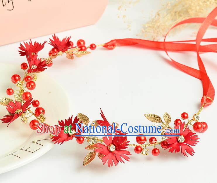 Top Grade Handmade Chinese Classical Hair Accessories Princess Wedding Baroque Headwear Red Flowers Headband Hair Clasp for Women