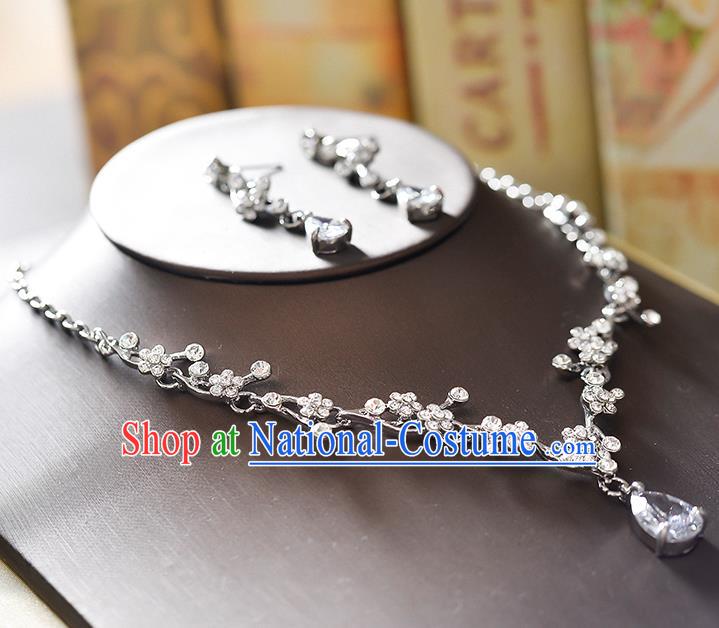 Top Grade Handmade Chinese Classical Jewelry Accessories Wedding Crystal Zircon Bowknot Pearls Tassel Necklace and Earrings Bride Hanfu Necklet Headgear for Women