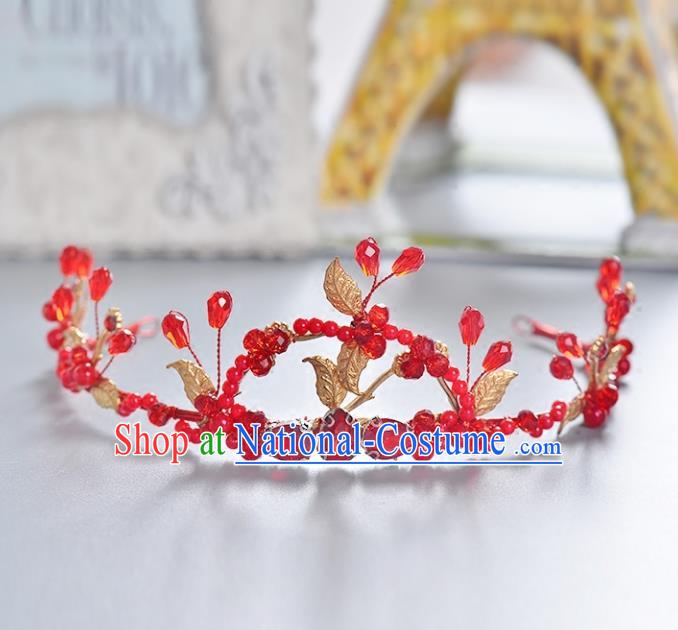 Top Grade Handmade Chinese Classical Hair Accessories Princess Wedding Baroque Headwear Red Crystal Hair Clasp Bride Headband for Women