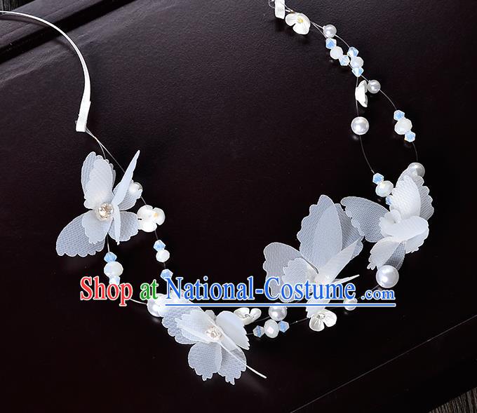 Top Grade Handmade Chinese Classical Hair Accessories Princess Wedding Baroque Headwear White Flower Pearls Headband Bride Hair Clasp for Women