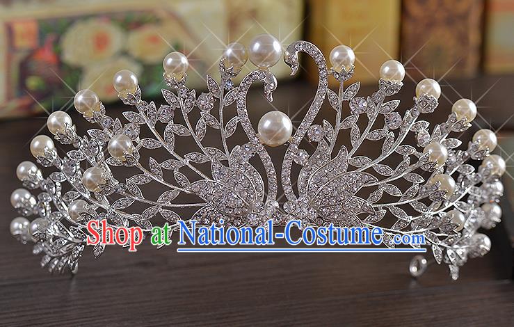 Top Grade Handmade Hair Accessories Baroque Queen Crystal Peacock Royal Crown, Bride Wedding Hair Jewellery Princess Pearls Imperial Crown for Women