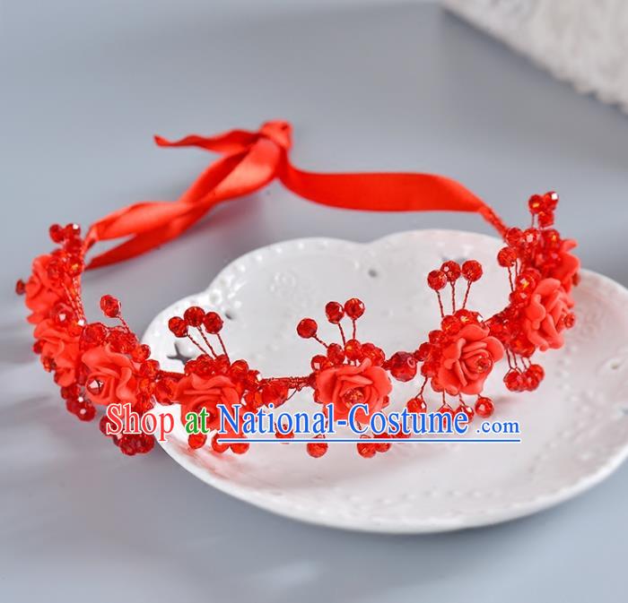 Top Grade Handmade Chinese Classical Hair Accessories Princess Wedding Baroque Headwear Red Rose Hair Clasp Bride Headband for Women