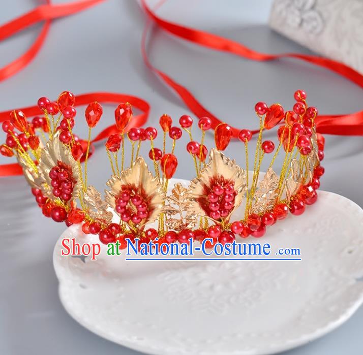 Top Grade Handmade Chinese Classical Hair Accessories Princess Wedding Baroque Headwear Red Beads Hair Clasp Bride Headband for Women