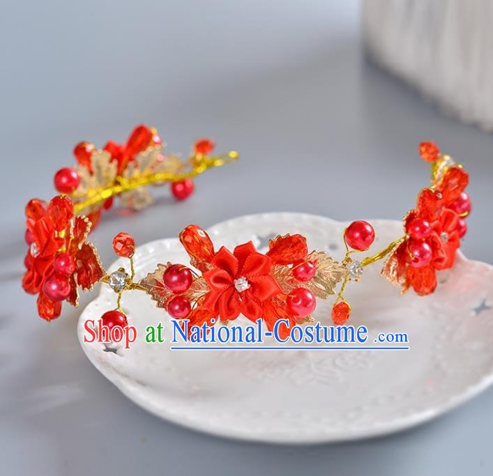 Top Grade Handmade Chinese Classical Hair Accessories Princess Wedding Baroque Headwear Red Beads Flowers Hair Clasp Bride Headband for Women