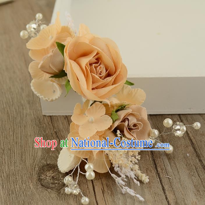 Top Grade Handmade Chinese Classical Hair Accessories Princess Wedding Baroque Hair Claw Headwear Orange Flowers Bride Hair Stick for Women