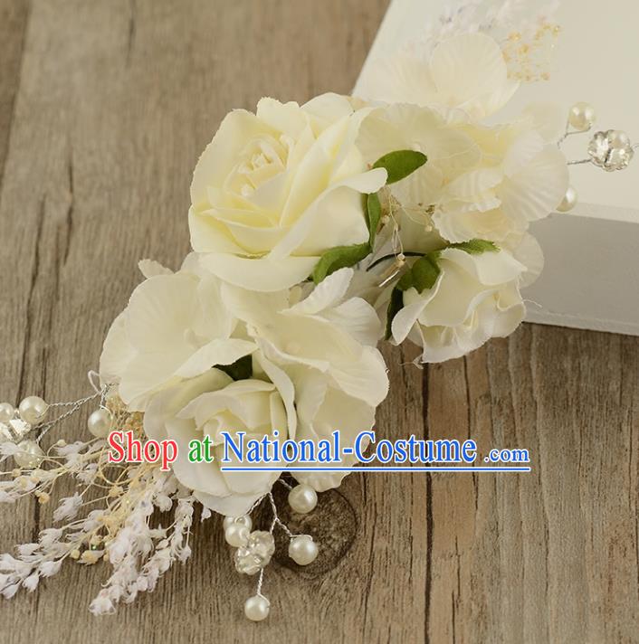 Top Grade Handmade Chinese Classical Hair Accessories Princess Wedding Baroque Hair Claw Headwear White Flowers Bride Hair Stick for Women