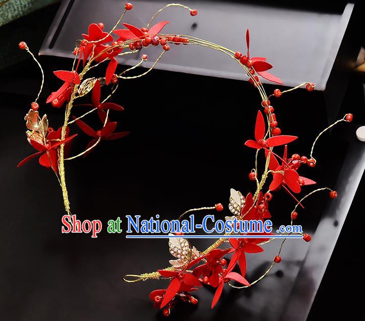 Top Grade Handmade Chinese Classical Hair Accessories Princess Wedding Baroque Headwear Red Flowers Hair Clasp Bride Headband for Women