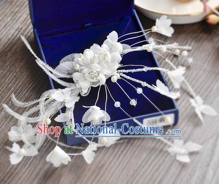 Top Grade Handmade Chinese Classical Hair Accessories Princess Wedding Baroque Headwear White Feather Flowers Hair Clasp Bride Headband for Women