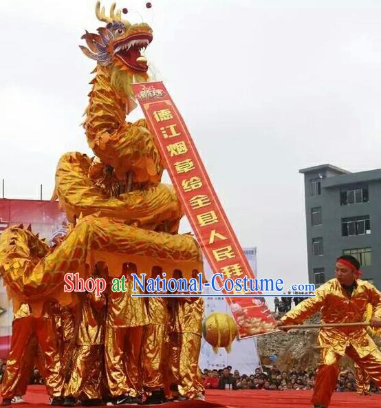 World Dragon Dance Competition Golden Dragon Head Lion Dance Costumes Complete Set for Adult