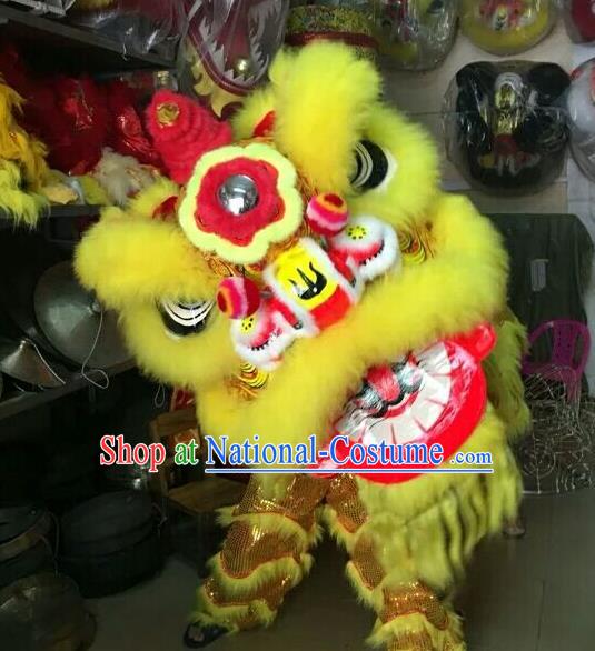 World Lion Dance Competition Yellow Lion Head Lion Dance Costumes Complete Set for Adult