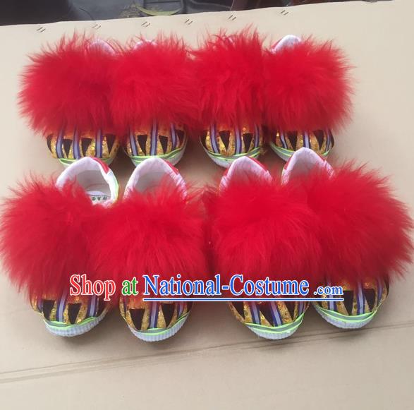 World Lion Dance Competition Red Fur Shoes Lion Dance Shoes for Adult