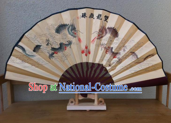 Traditional Chinese Crafts Silk Folding Fan China Sensu Printing Dragons Accordion Paper Fan for Men