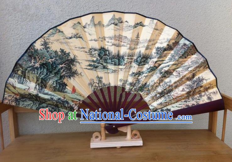 Traditional Chinese Crafts Silk Folding Fan China Sensu Printing Landscape Accordion Fan for Men