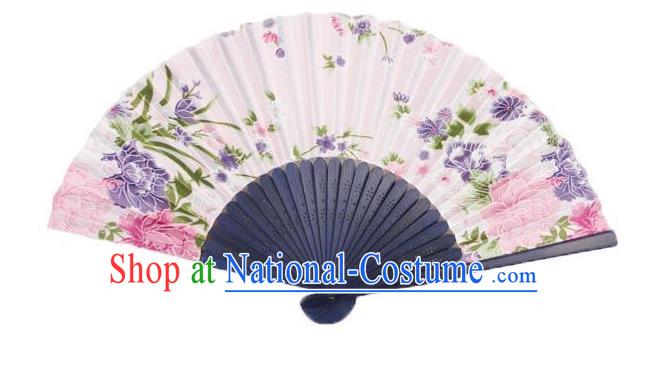 Traditional Chinese Crafts Silk Folding Fan China Sensu Japan Printing Flowers Dance Pink Accordion Fan for Women