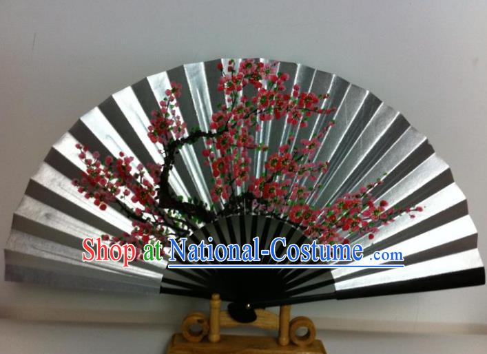 Traditional Chinese Crafts Peking Opera Folding Fan China Sensu Printing Plum Blossom Dance Accordion Golden Paper Fan for Women