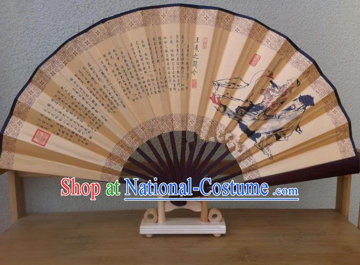 Traditional Chinese Crafts Silk Folding Fan China Sensu Ink Painting Orchid Pavilion Calligraphy Accordion Fan for Men