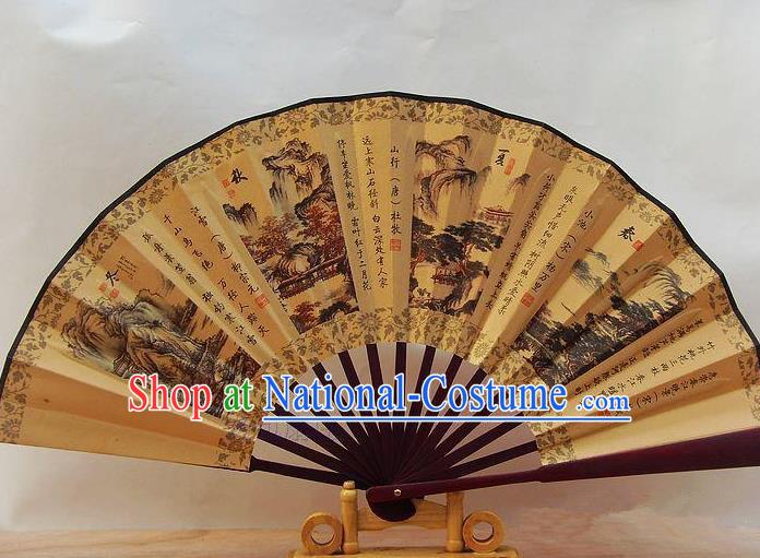 Traditional Chinese Crafts Peking Opera Folding Fan China Sensu Printing Four Seasons Scenery Accordion Silk Fan for Men