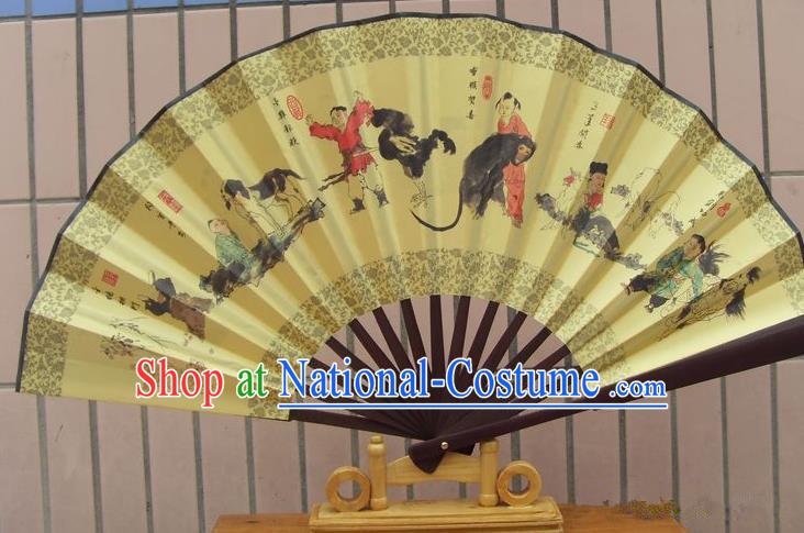 Traditional Chinese Crafts Peking Opera Folding Fan China Sensu Printing Chinese Zodiac Accordion Silk Fan for Men