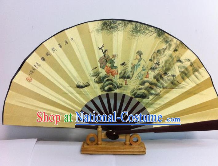 Traditional Chinese Crafts Peking Opera Folding Fan China Sensu Printing Chinese Poet Silk Fan for Men