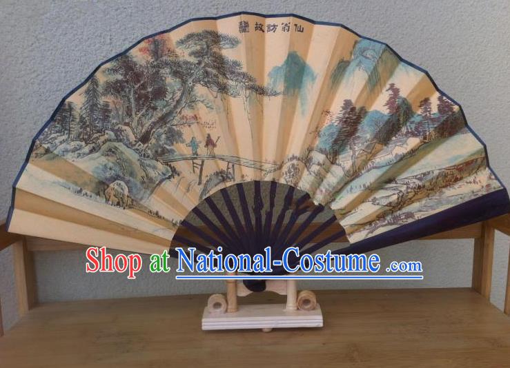 Traditional Chinese Crafts Silk Folding Fan China Sensu Ink Painting Hill Seno Accordion Fan for Men