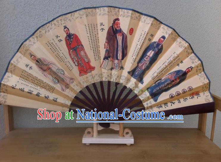 Traditional Chinese Crafts Silk Folding Fan China Sensu Ink Painting Confucius Accordion Fan for Men