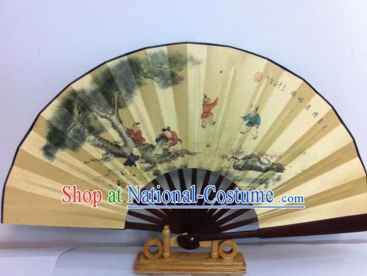 Traditional Chinese Crafts Peking Opera Folding Fan China Sensu Printing Boys Silk Fan for Men