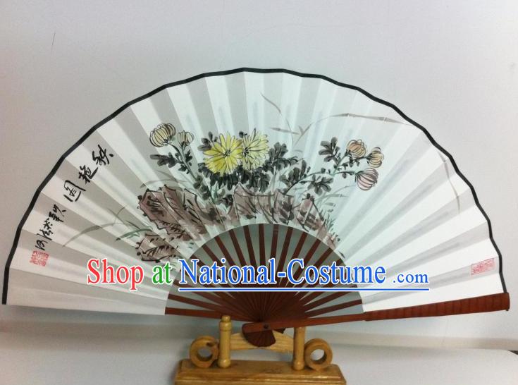 Traditional Chinese Crafts Peking Opera Folding Fan China Sensu Printing Chrysanthemum White Paper Fan for Women