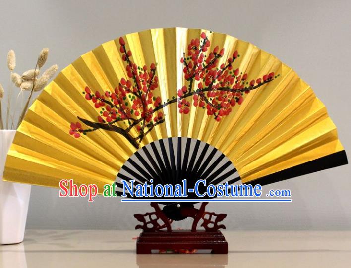 Traditional Chinese Crafts Peking Opera Folding Fan China Sensu Printing Flowers Golden Paper Fan for Women