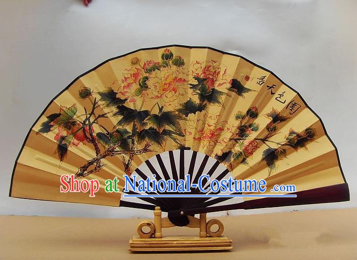 Traditional Chinese Crafts Peking Opera Folding Fan China Sensu Ink Painting Peony Silk Paper Fan