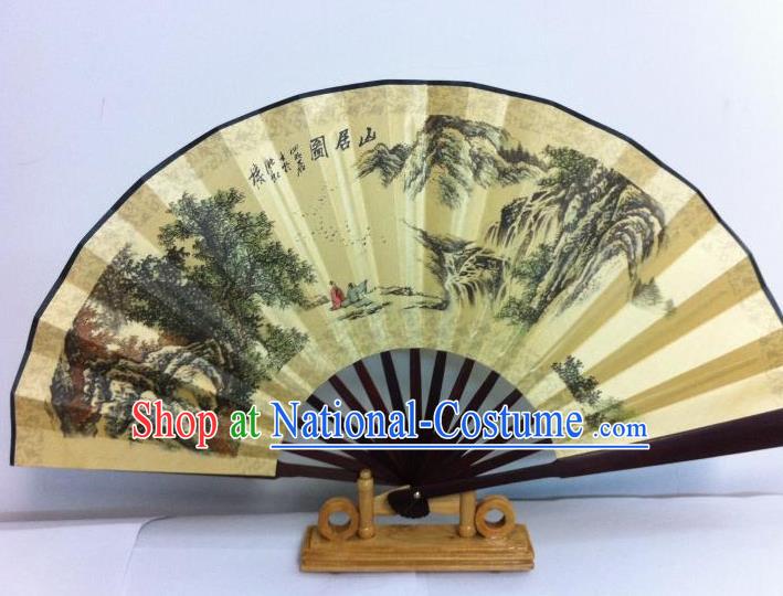 Traditional Chinese Crafts Peking Opera Folding Fan China Sensu Printing Mountains Silk Fan for Men