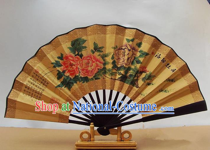 Traditional Chinese Crafts Peking Opera Folding Fan China Sensu Hand Painting Luoyang Peony Paper Fan