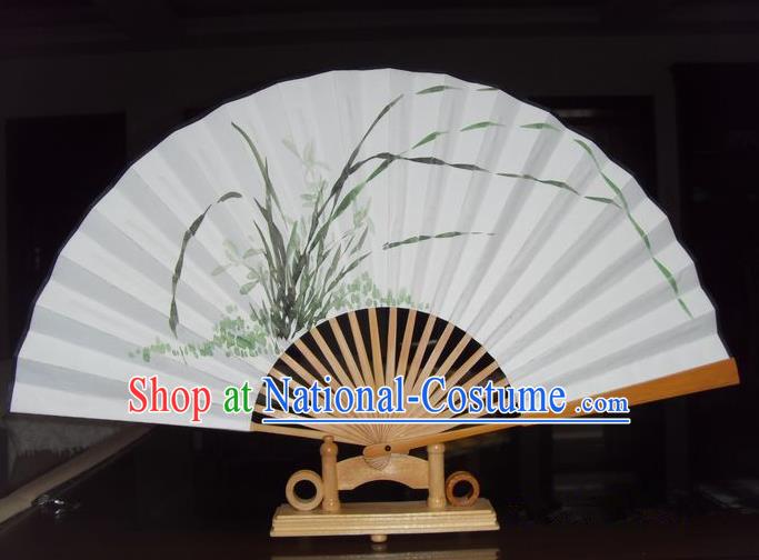 Traditional Chinese Crafts Peking Opera Folding Fan China Sensu Hand Painting Orchid Xuan Paper Fan