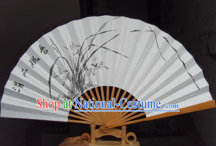 Traditional Chinese Crafts Peking Opera Folding Fan China Sensu Hand Ink Painting Orchid Xuan Paper Fan