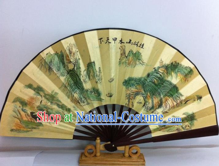 Traditional Chinese Crafts Peking Opera Folding Fan China Sensu Printing Guilin Scenery Silk Fan for Men