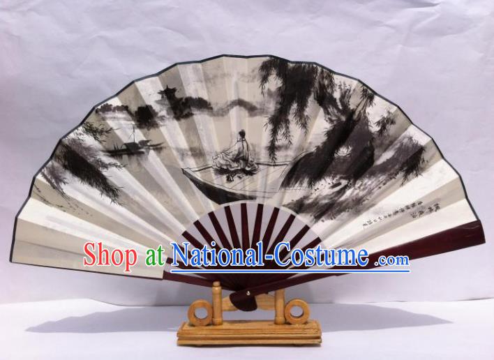 Traditional Chinese Crafts Peking Opera Folding Fan China Sensu Hand Ink Painting Soliloquy at Cold Mountain Temple Xuan Paper Fan