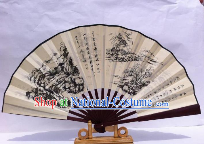 Traditional Chinese Crafts Peking Opera Folding Fan China Sensu Hand Ink Painting Xuan Paper Fan